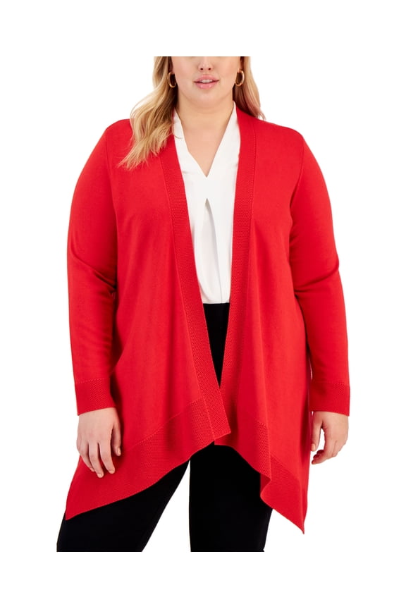 Plus Size Open Front Cardigan Real Red 3X