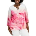 thumbnail image 1 of JM Collection Plus Size Palm Print Chiffon Sleeve Tunic Pink Gemstone Combo 3X, 1 of 4