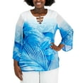 thumbnail image 1 of JM Collection Plus Size Palm Print Chiffon Sleeve Tunic Seafoam Combo 0X, 1 of 1