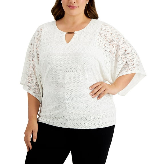 JM Collection Plus Size Poncho Top Bright White 1X