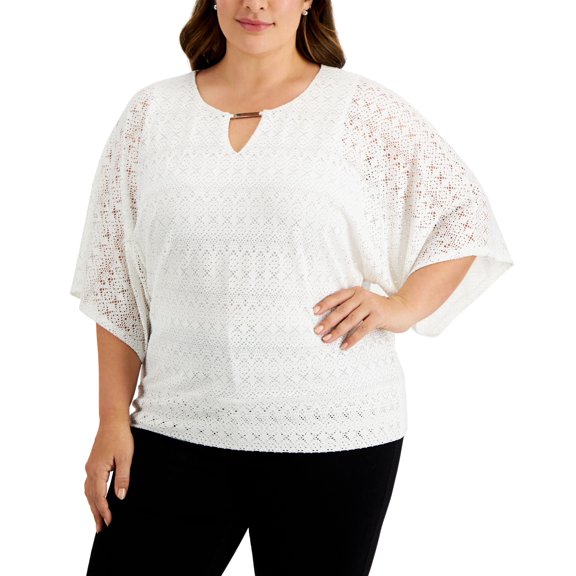 JM Collection Plus Size Poncho Top Bright White 1X