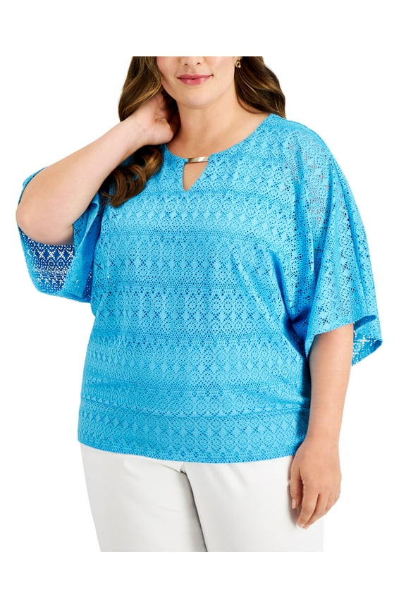 Plus Size Poncho Top Ocean Turquoise 1X