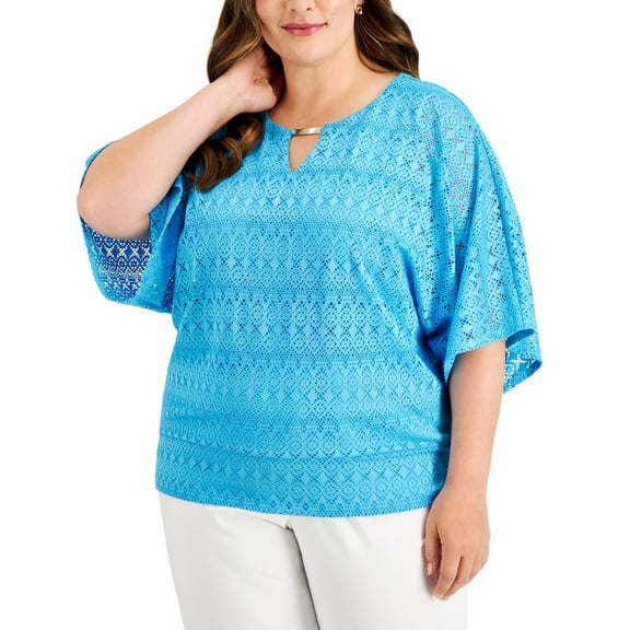 JM Collection Plus Size Poncho Top Ocean Turquoise 2X