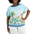 thumbnail image 1 of JM Collection Plus Size Postcard Print Top Blue Combo 1X, 1 of 1