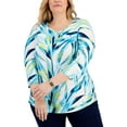 thumbnail image 1 of JM Collection Plus Size Printed 3/4 Sleeve Top Bright White 1X, 1 of 1