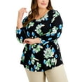 thumbnail image 1 of JM Collection Plus Size Printed 3/4 Sleeve Top Deep Black 3X, 1 of 1