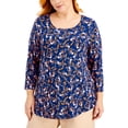 thumbnail image 1 of JM Collection Plus Size Printed 3/4 Sleeve Top Navy Peony Combo 3X, 1 of 1