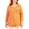 thumbnail image 1 of JM Collection Plus Size Printed 3/4 Sleeve Top Orange Glaze Combo 2X, 1 of 1