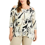JM Collection Plus Size Printed 3/4 Sleeve Top Stone Combo 4X