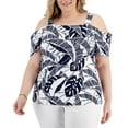 thumbnail image 1 of JM Collection Plus Size Printed Cold-Shoulder Top Intrepid Blue Combo 3X, 1 of 1
