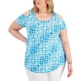 thumbnail image 1 of JM Collection Plus Size Printed Cold-Shoulder Top Seafoam Blue Combo 1X, 1 of 1