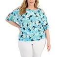 thumbnail image 1 of JM Collection Plus Size Printed Cold Shoulder Top Seafoam Blue Combo 2X, 1 of 1