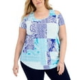 thumbnail image 1 of JM Collection Plus Size Printed Cold Shoulder Top Seafoam Blue Combo 3X, 1 of 1