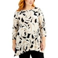 thumbnail image 1 of JM Collection Plus Size Printed Jacquard Handkerchief Hem Top Deep Black Combo 0X, 1 of 1