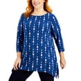 thumbnail image 1 of JM Collection Plus Size Printed Jacquard Handkerchief Hem Top Navy Peony Combo 2X, 1 of 1