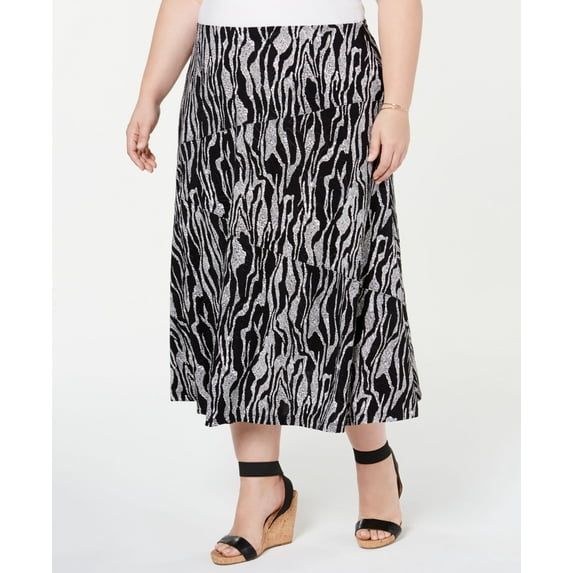JM Collection Plus Size Printed Jacquard Skirt Tectonic Stripe 3X