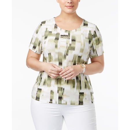 JM Collection Plus Size Printed Jacquard Top Washed Rain 2XL