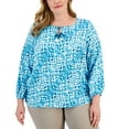 thumbnail image 1 of JM Collection Plus Size Printed Peasant Top Blue Combo 1X, 1 of 1