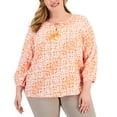 thumbnail image 1 of JM Collection Plus Size Printed Peasant Top Clementine Orange Combo 2X, 1 of 1