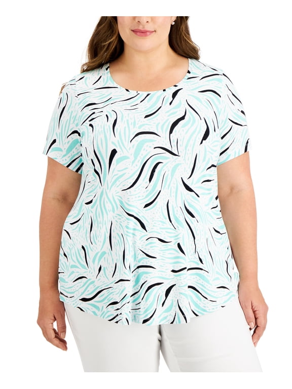 Plus Size Printed Short Sleeve Top Bright White Combo 3X