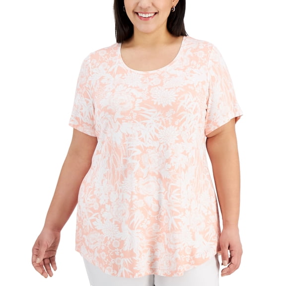 JM Collection Plus Size Printed Short Sleeve Top Pink Combo 1X