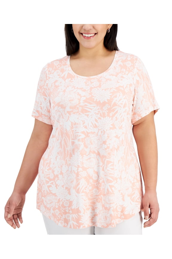 Plus Size Printed Short Sleeve Top Pink Combo 4X