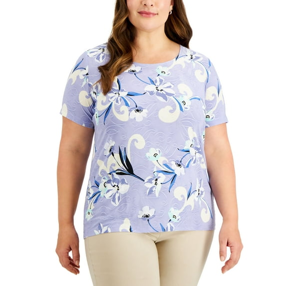 JM Collection Plus Size Printed Short Sleeve Top Popcorn Combo 1X