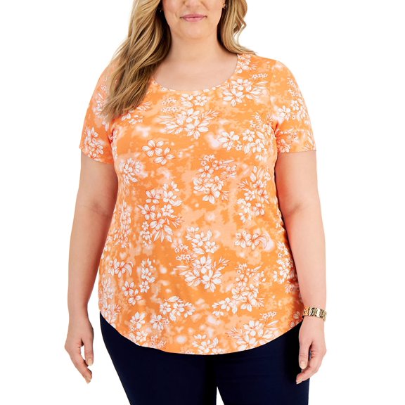 JM Collection Plus Size Printed Top Clementine Orange Combo 0X