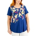 thumbnail image 1 of JM Collection Plus Size Printed Top Navy Peony Combo 1X, 1 of 3