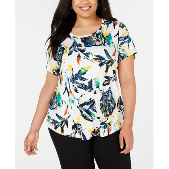 JM Collection Plus Size Printed Top Passion Floral 3X