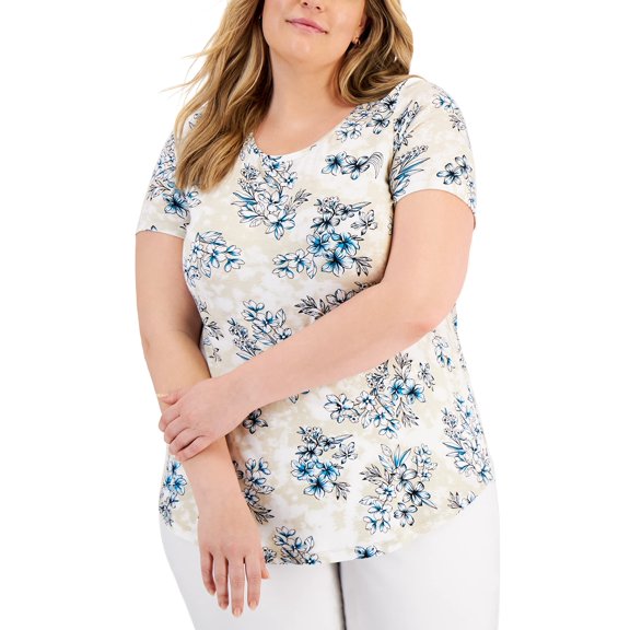 JM Collection Plus Size Printed Top Stone Combo 1X