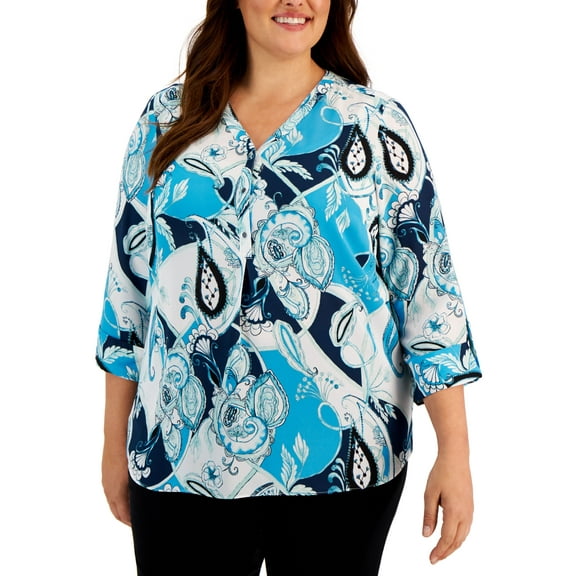 JM Collection Plus Size Printed Utility Top Electric Sea Combo 2X