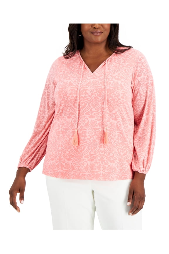 Plus Size Printed V Neck Top Icy Berry 4X