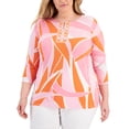 thumbnail image 1 of JM Collection Plus Size Printed Y Neck Top Pink Gemstone Combo 1X, 1 of 1