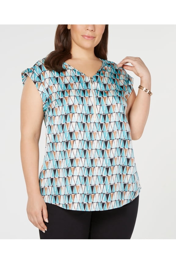 Plus Size Printed Zip Neck Top Carnivale Geo 2X