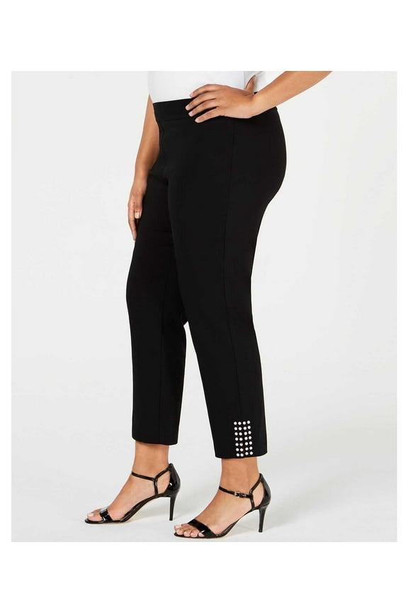 Plus Size Pull-On Stud-Accented Ankle Pants
