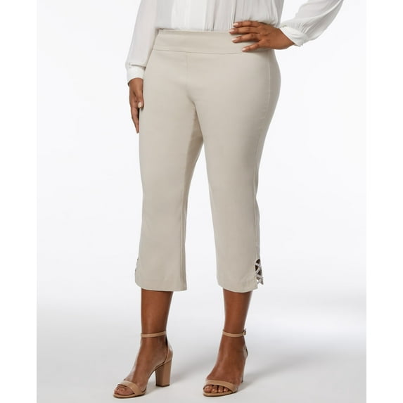 JM Collection Plus Size Rhinestone Strap Capri Pants Stonewall 0X