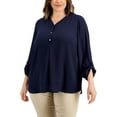 thumbnail image 1 of JM Collection Plus Size Roll-Sleeve Top intrepid blue 4X, 1 of 1