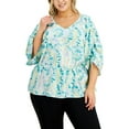 thumbnail image 1 of JM Collection Plus Size Ruched Sleeve Top Enchant Mint Combo 2X, 1 of 1