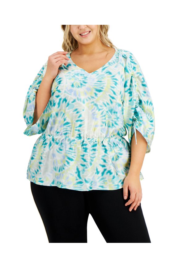 Plus Size Ruched Sleeve Top Enchant Mint Combo 2X