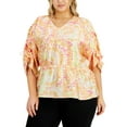 thumbnail image 1 of JM Collection Plus Size Ruched Sleeve Top Peach Pearl Combo 3X, 1 of 1