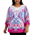 thumbnail image 1 of JM Collection Plus Size Scoop Neck 3/4 Sleeve Tunic Fush Tulip 1X, 1 of 1