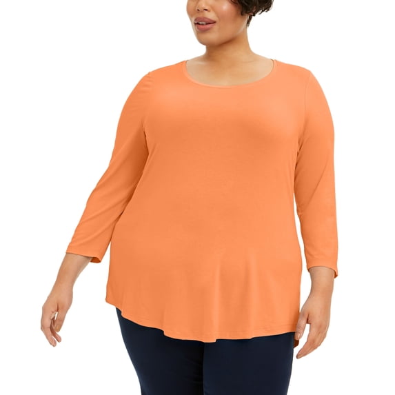 JM Collection Plus Size Scoopneck Top Bright Tangelo 2X