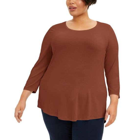 JM Collection Plus Size Scoopneck Top Chat Bronze 4X