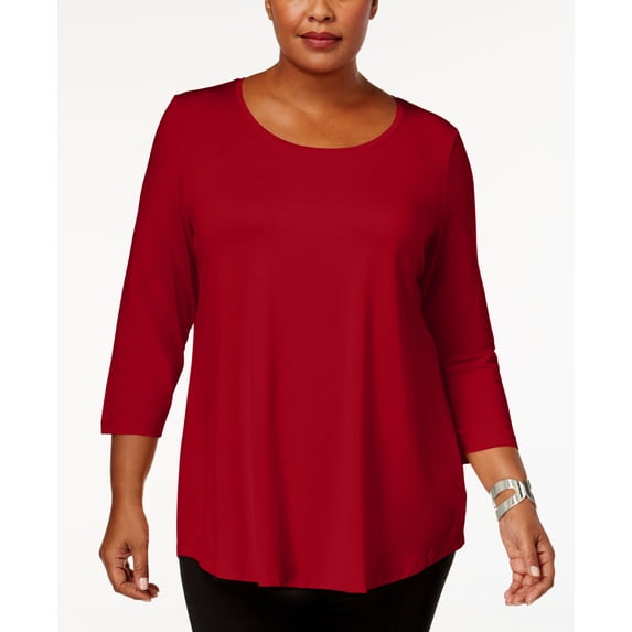 JM Collection Plus Size Scoopneck Top Real Red 2X
