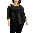 thumbnail image 1 of JM Collection Plus Size Sequin Cold Shoulder Top Deep Black 4X, 1 of 1