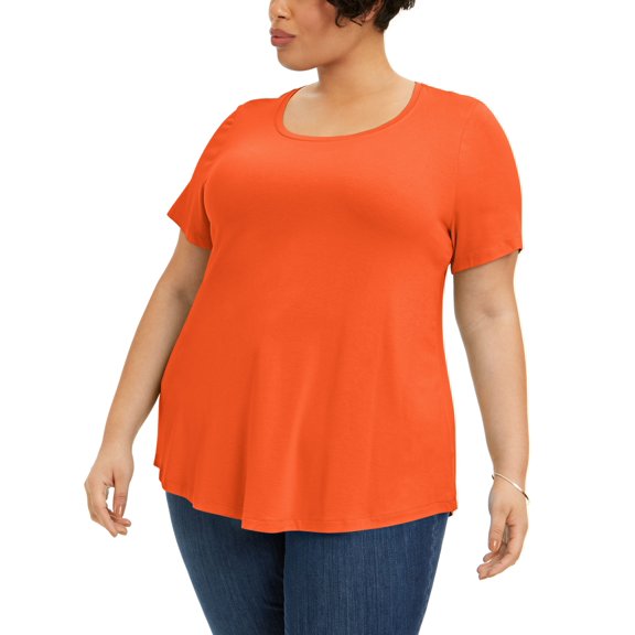 JM Collection Plus Size Short Sleeve Top Orange Glaze 2X