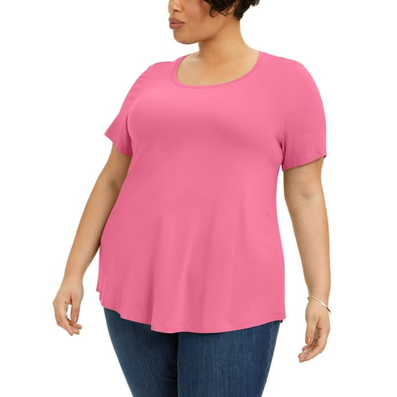 JM Collection Plus Size Short Sleeve Top Pink Gemstone 2X