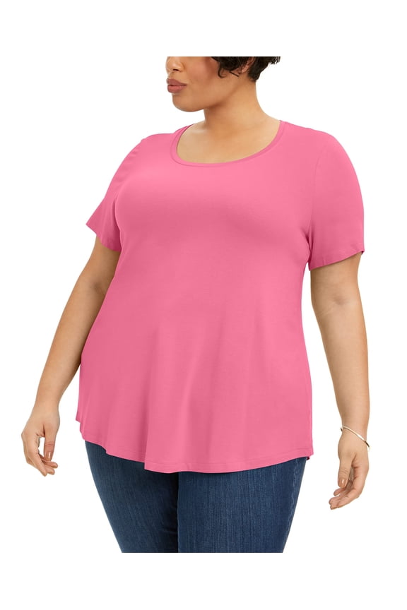 Plus Size Short Sleeve Top Pink Gemstone 2X