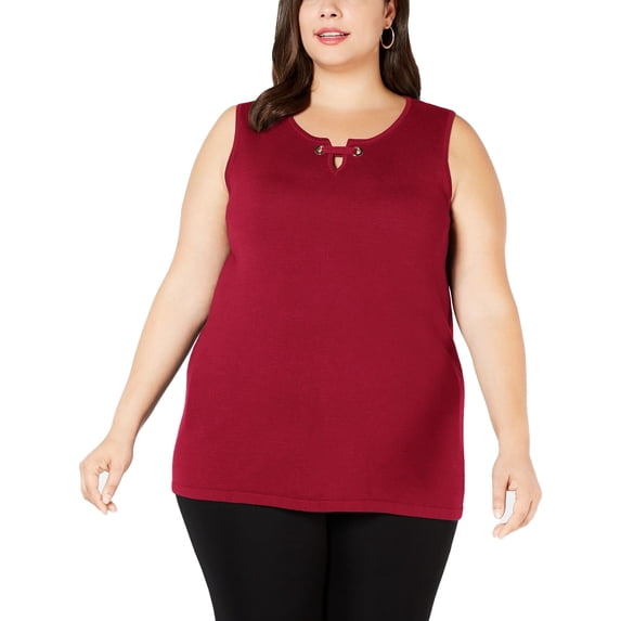 JM Collection Plus Size Sleeveless Grommet Shell Red 3X